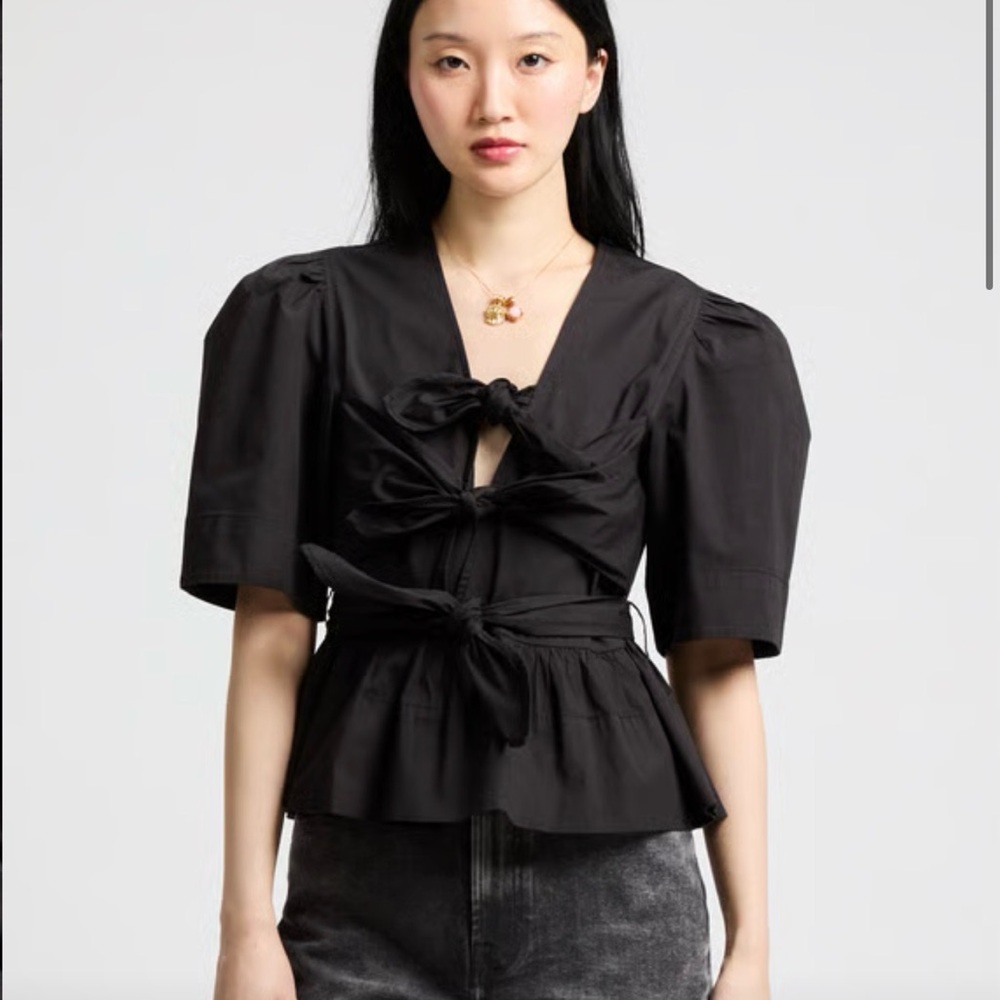 Ganni Black Puff Sleeve Blouse